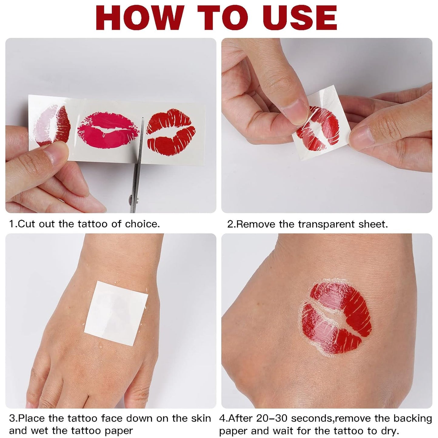 20 Sheets Red Lips Fake Temporary Tattoos, Self-adhesive Fake Red Lips Stickers, Waterproof Face Stickers for Adult Women Girls Face Body Valentines Day Halloween Decorations