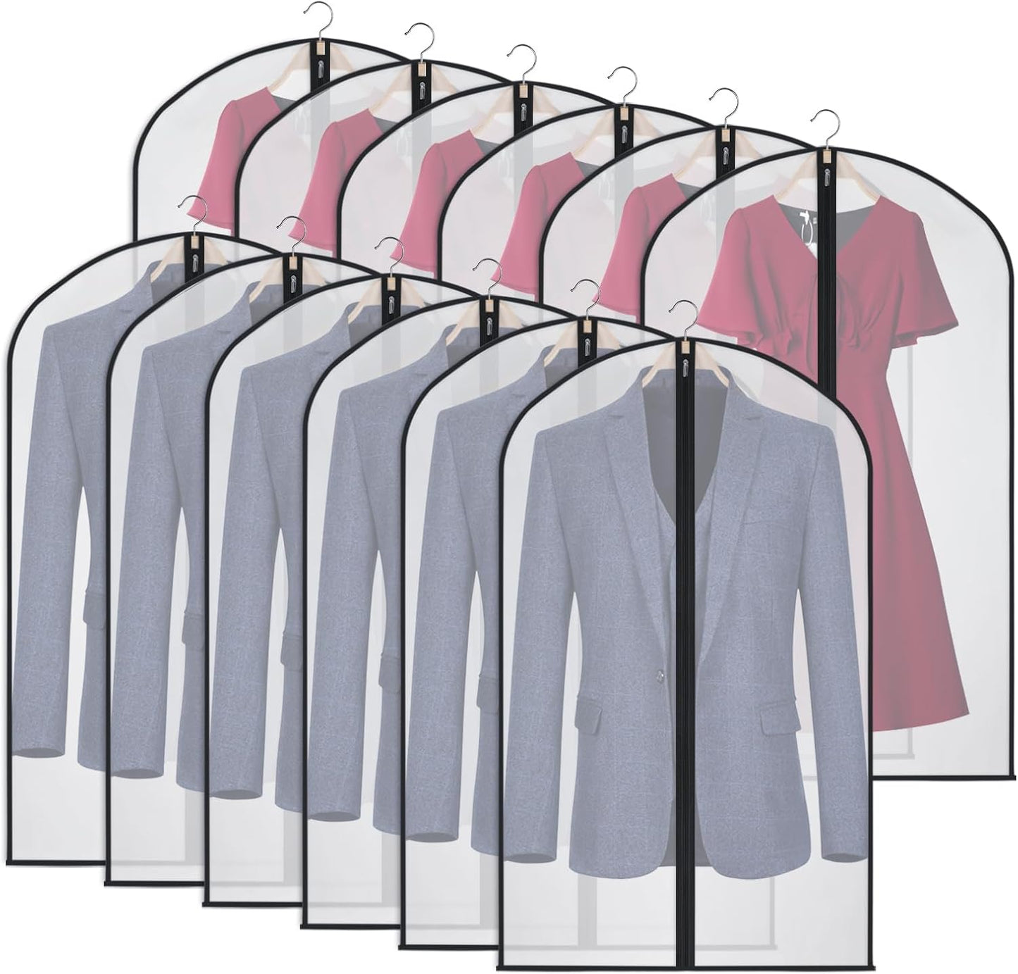 Kntiwiwo Garment Bags Clear Suit Bag for Closet Storage Hanging Clothes Dress Cover Bags (40"12pcs-Black Edges)
