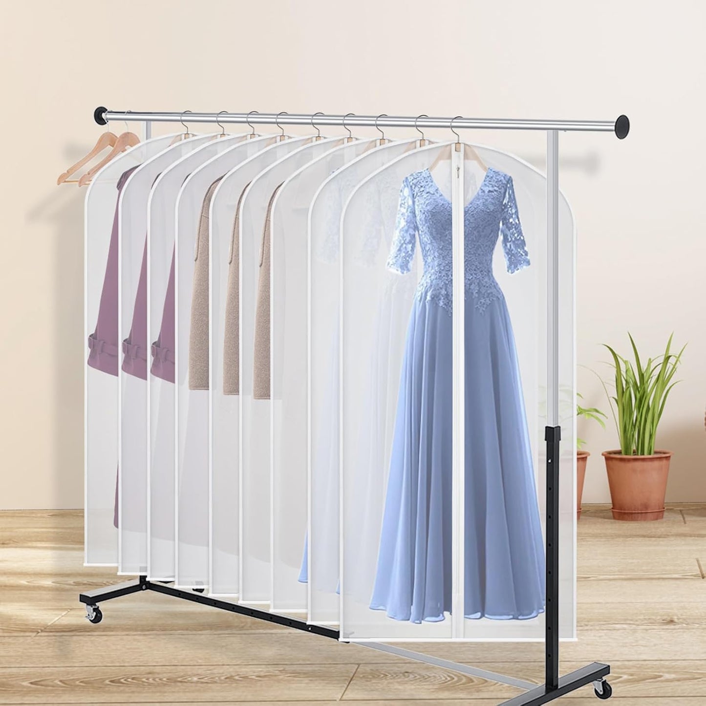 Kntiwiwo 60 inches Garment Bags for Closet Storage with Zipper Clear Garments Bag for Gowns Long, Dresses, Suit, Coat - Set of 20 [Upgraded Version]