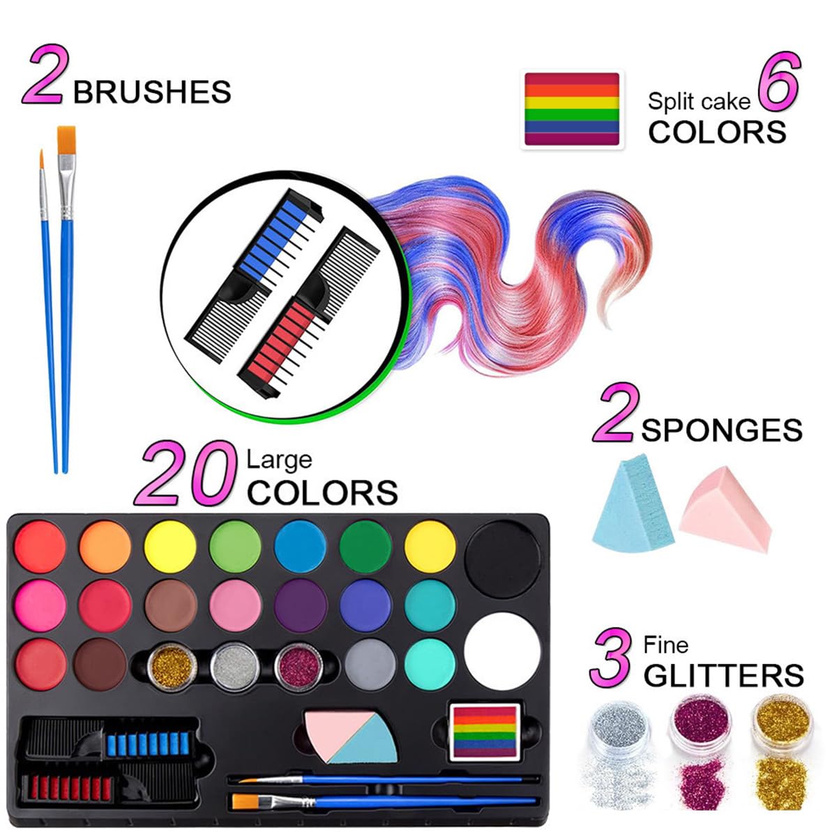 Glow UV Blacklight Face Paint,Neon Fluorescent Body Painting Palette,Water Activated Makeup Eyeliner,Water Based Glow In The Dark Party Halloween Washable for Adult Body Paint Set (colour mixture)