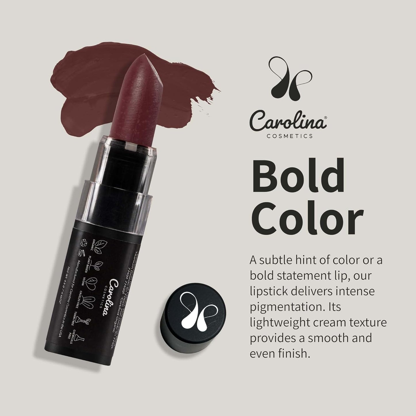 Carolina COSMETICS - Plant-Based Moisturizing Lipstick - Destiny Shade 0.15oz- Hydrating with Cocoa Oil, Gluten-Free, Vegan, Non-GMO, Paraben-Free - Lightweight Cream Texture