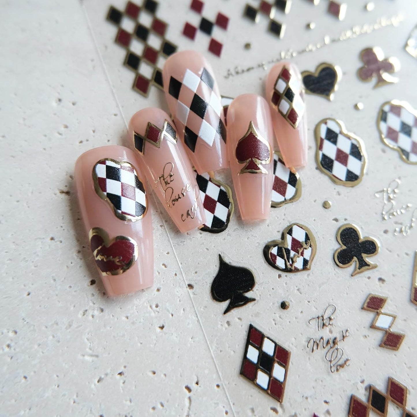 Black Red Plaid Nail Stickers, Embossed Decals for Art Design, Self-Adhesive Accessories for Women, Nail Supplies