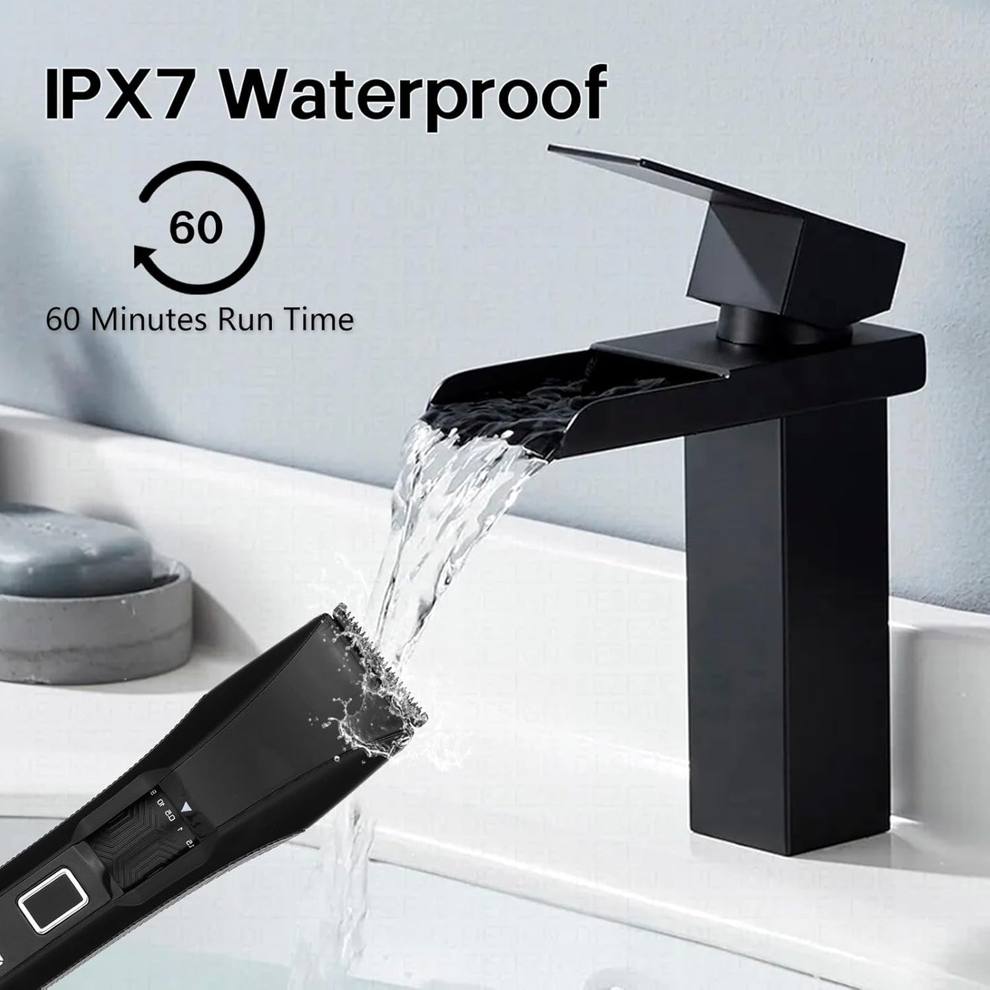 Men's Beard Trimmer, 20 Length Adjustable, IPX7 Waterproof Cordless Hair Clipper, Stainless Steel T-Blade for Precision Facial Hair Trimming for Men, LED Display(Black)