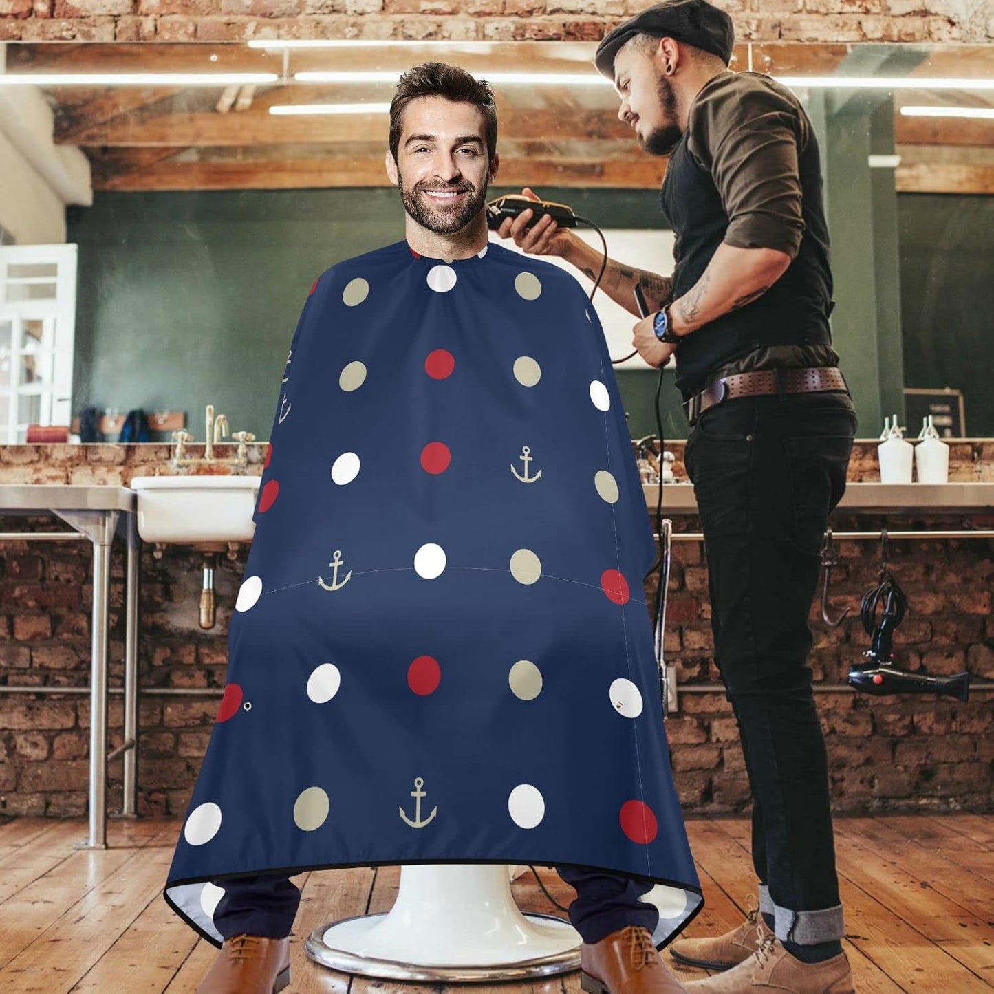 visesunny Barber Cape Marine Seamless Pattern Polyester Hair Cutting Salon Cape Apron Anti-Static Haircut Water-Resistant Shaving Cloth Beard Shaving Bib Hairdressing Cape