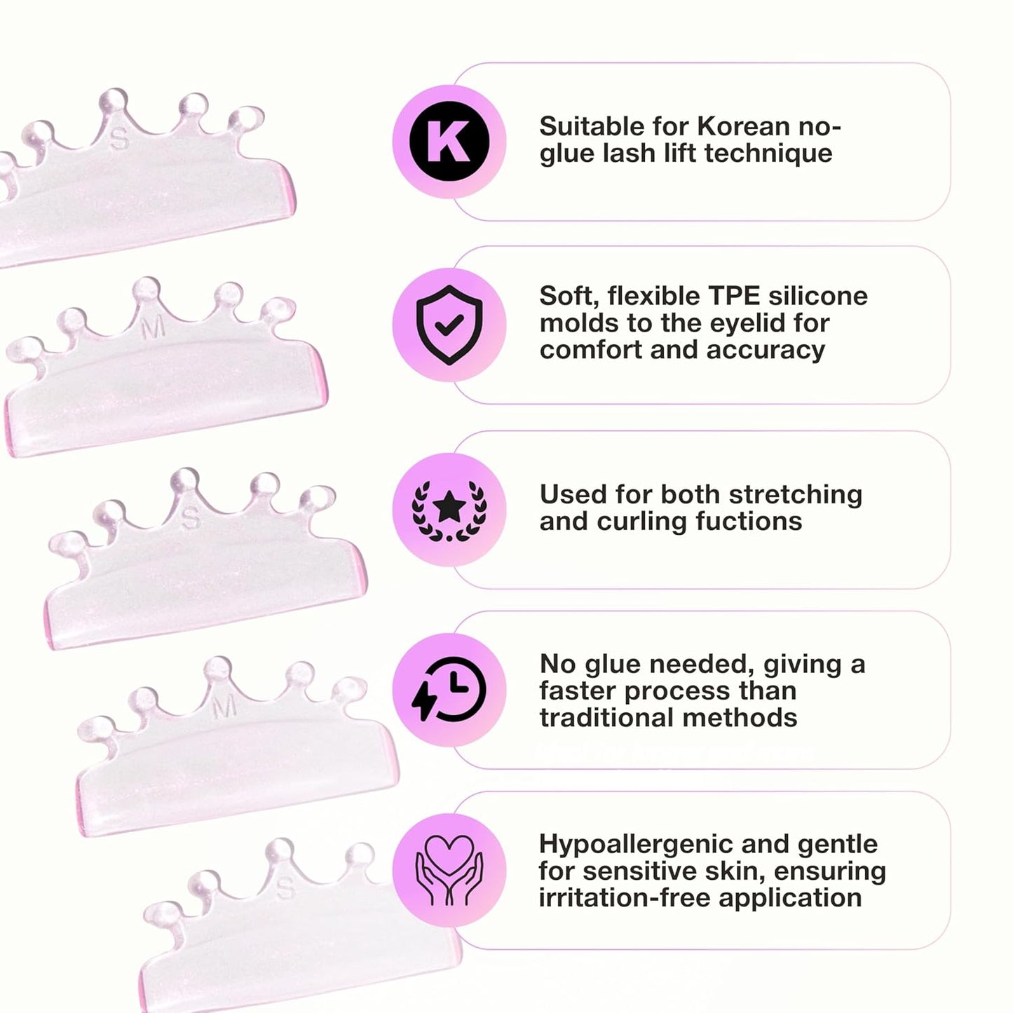 Curacoro Lash Lift Shields, 4 Pcs/2 Sizes Korean Lash Lift Pads Self Adhesive, Lash Lifting Shields for Eyelash Stretching and Curling, Reusable Silicone Lash Rods For Eyelash Perm Lamination