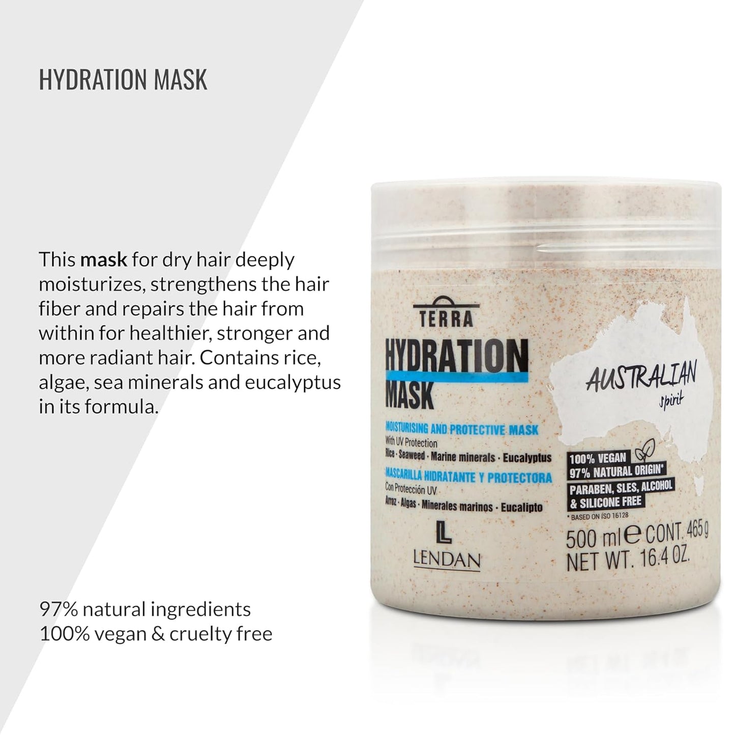 Lendan - Hydrating Hair Mask - Terra Hydration Mask - 500 ml - for Dry and Damaged Hair - Hydrates and Repairs - Prevents Color Loss - Anti-Frizz