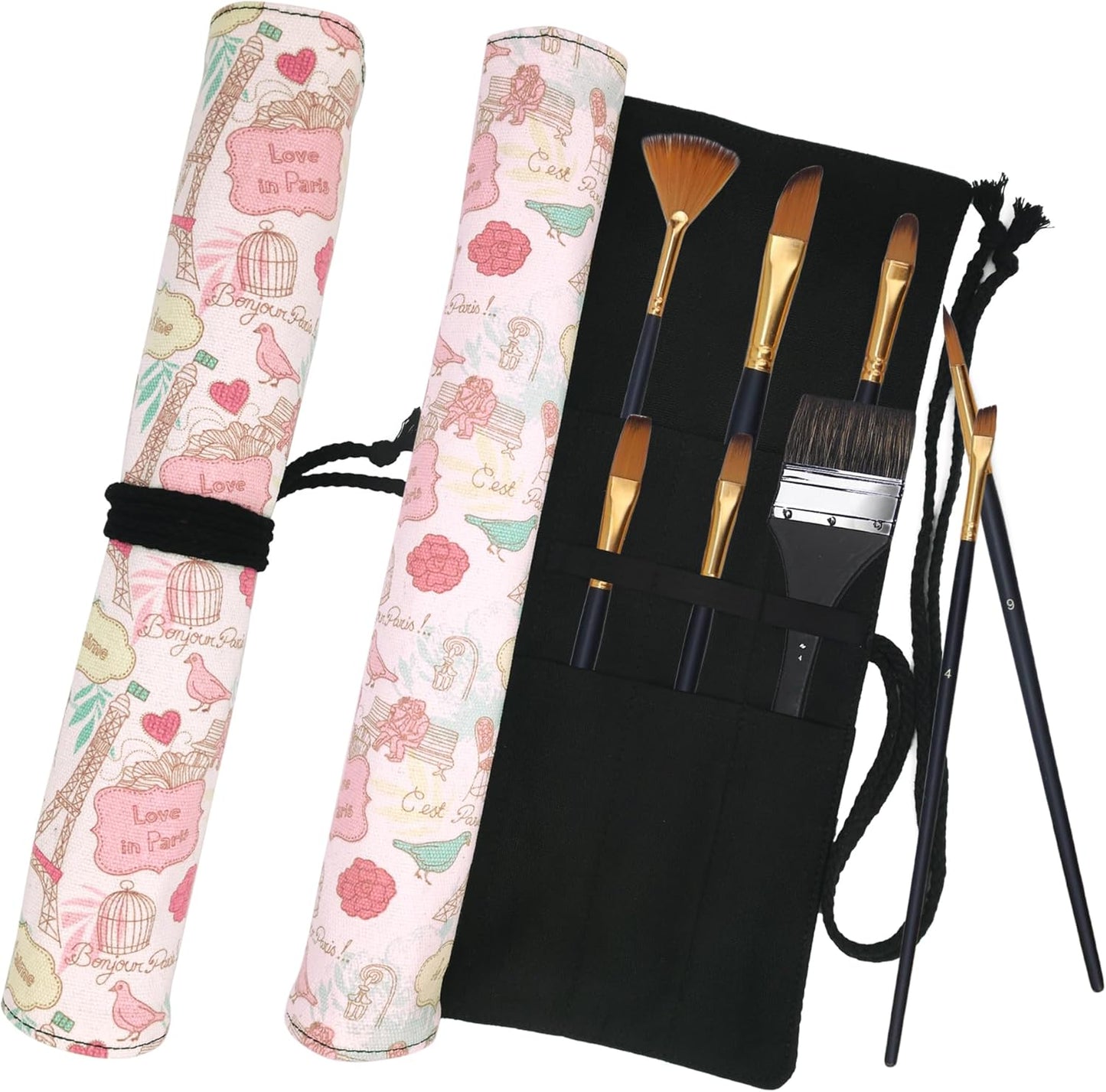 Funny live Paint Brush Holder Art Supplies, Artist Brush Holder & Art Supply Storage Organizer Roll-Up Case Bag, Protect Acrylic Oil Watercolor Paintbrushes (Paris Tower-20 Slot Pockets)