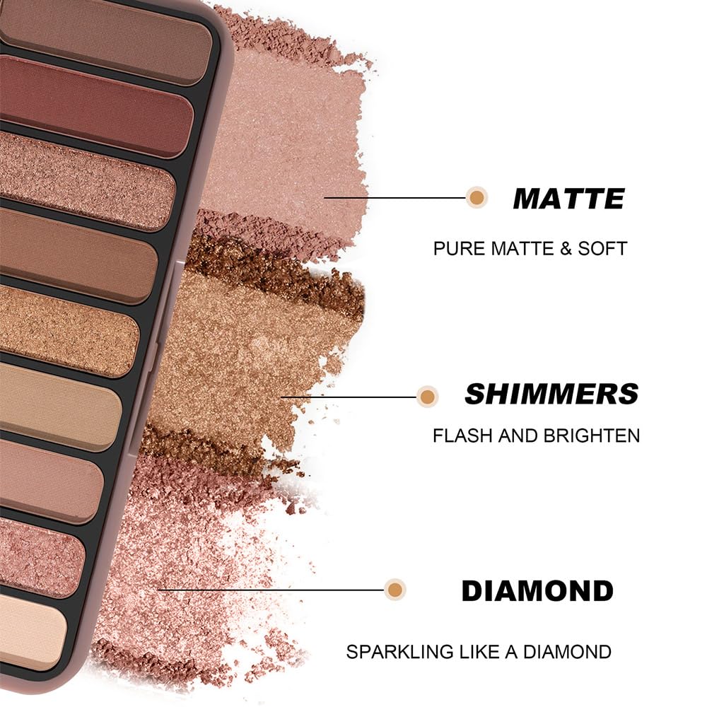 9-Color Eyeshadow Makeup Palette, Blendable Shimmer & Matte, Caramel Cinnamon Rose Golden Brown Eye Shadow Palette, Long-Lasting Waterproof for Brown Eyes, Daily Commuting Smoky Eye Makeup