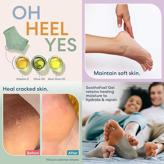Dr. Frederick's Original Moisturizing Heel Socks for Cracked Heel Treatment - 2 Pairs - Socks for Dry Feet - Cracked Skin Repair & Overnight Hydration - Foot Care for Women & Men - Green Aloe
