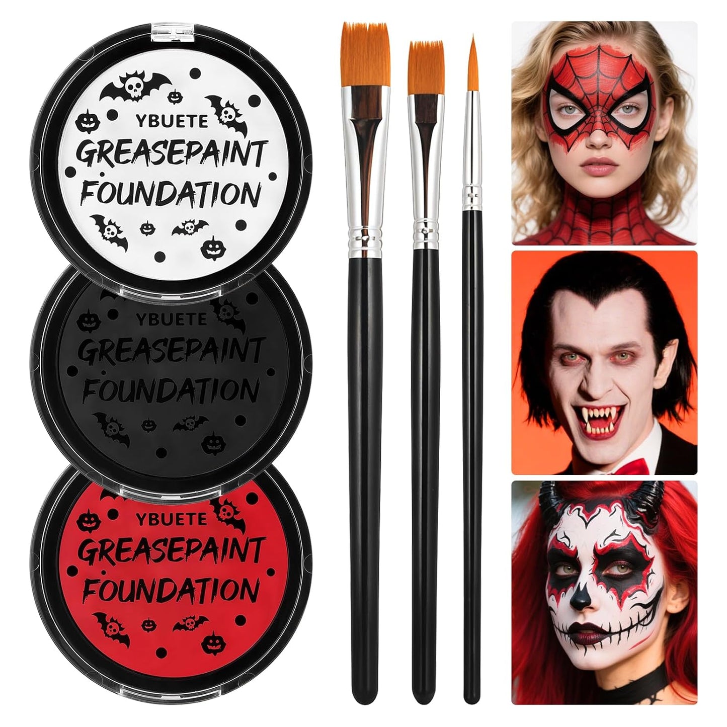 Red Black White Oil Based Face Paint Kit with Painting Brushes, Professional Full Coverage Greasepaint for Adults Halloween Cosplay SFX Spider-man Joker Devil Makeup Carnival Stage