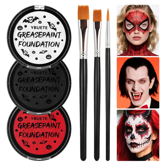 Red Black White Oil Based Face Paint Kit with Painting Brushes, Professional Full Coverage Greasepaint for Adults Halloween Cosplay SFX Spider-man Joker Devil Makeup Carnival Stage