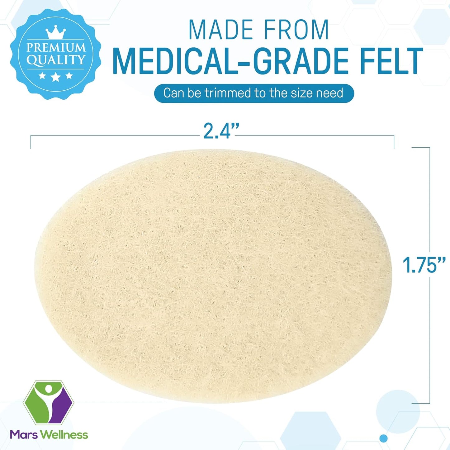 Oval Shaped Felt Callus Protective Pads - Adhesive Foot Pads That Surround Calluses from Rubbing On Shoes - 1/8" - 25 Pack