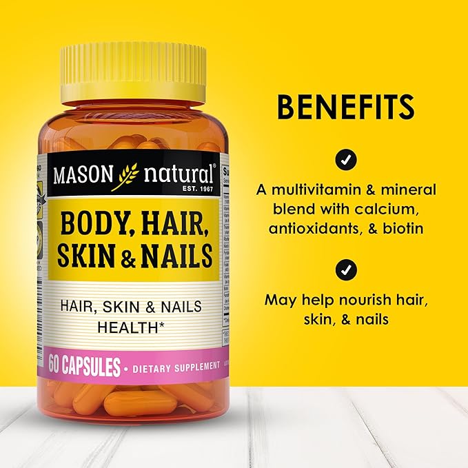 MASON NATURAL Body, Hair, Skin & Nails, with Vitamins A, C, E & Biotin, Supports Healthy Hair, Skin & Nails, 60 Capsules