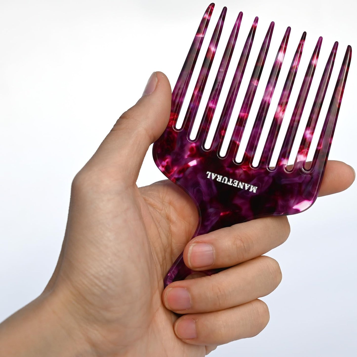 14MX Long-Tooth Comb/Afro Hair Lift Combs for Women's Curls and Men's Beards - Hand-Made, Hand-Crafted Beauty for Effortless Styling (Purple, 2 PACK)