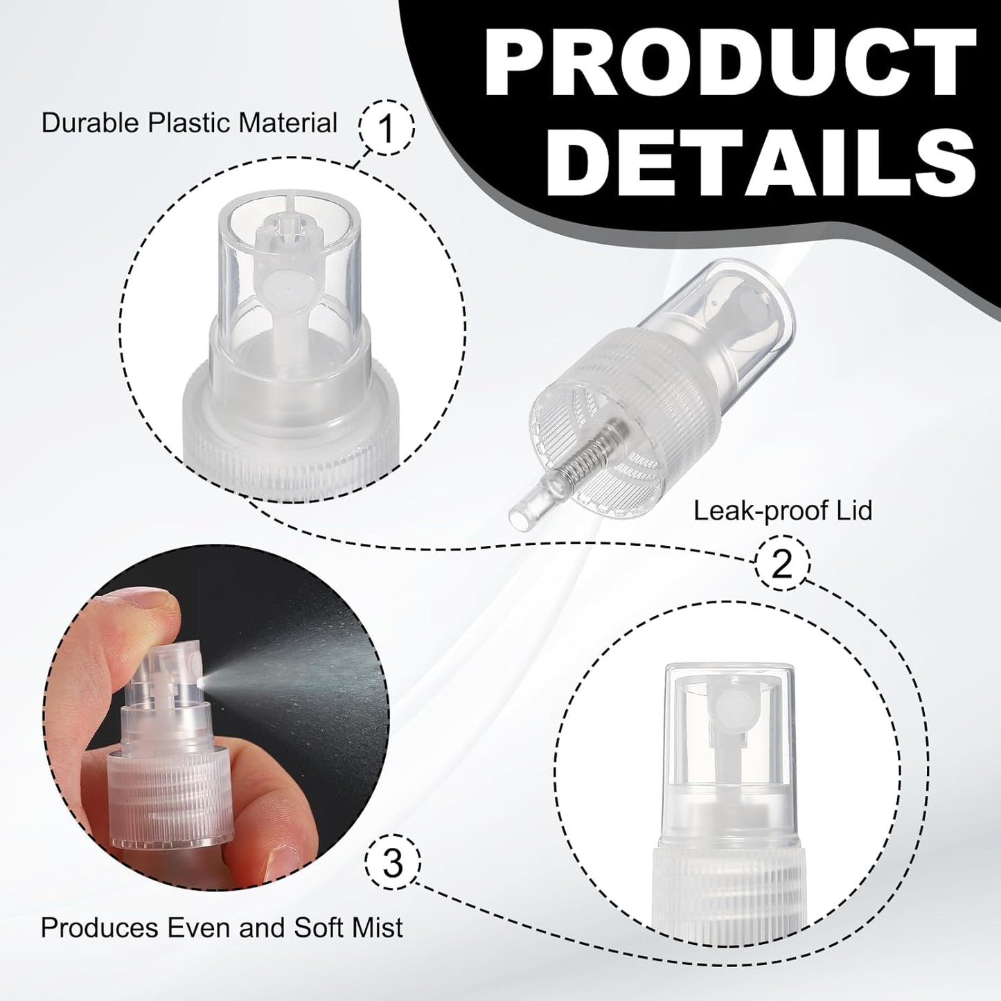 Fine Mist Spray Top, Spray Bottle Top Nozzle Sprayer Reusable Replacement for 24 Caliber Bottles Pump - Fitting For(Essential Oil Bottles/Perfumes/Cleaning Solution) 8 Pcs & Clear