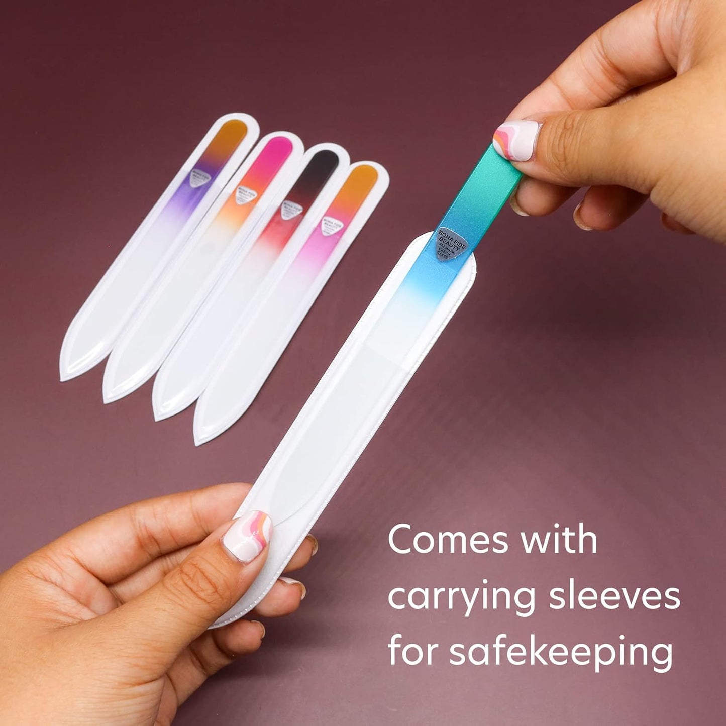 Bona Fide Beauty Czech Glass File Set - 5 Piece Crystal Nail Files (Multicolor). Reusable Bulk Nail Files from The EU.