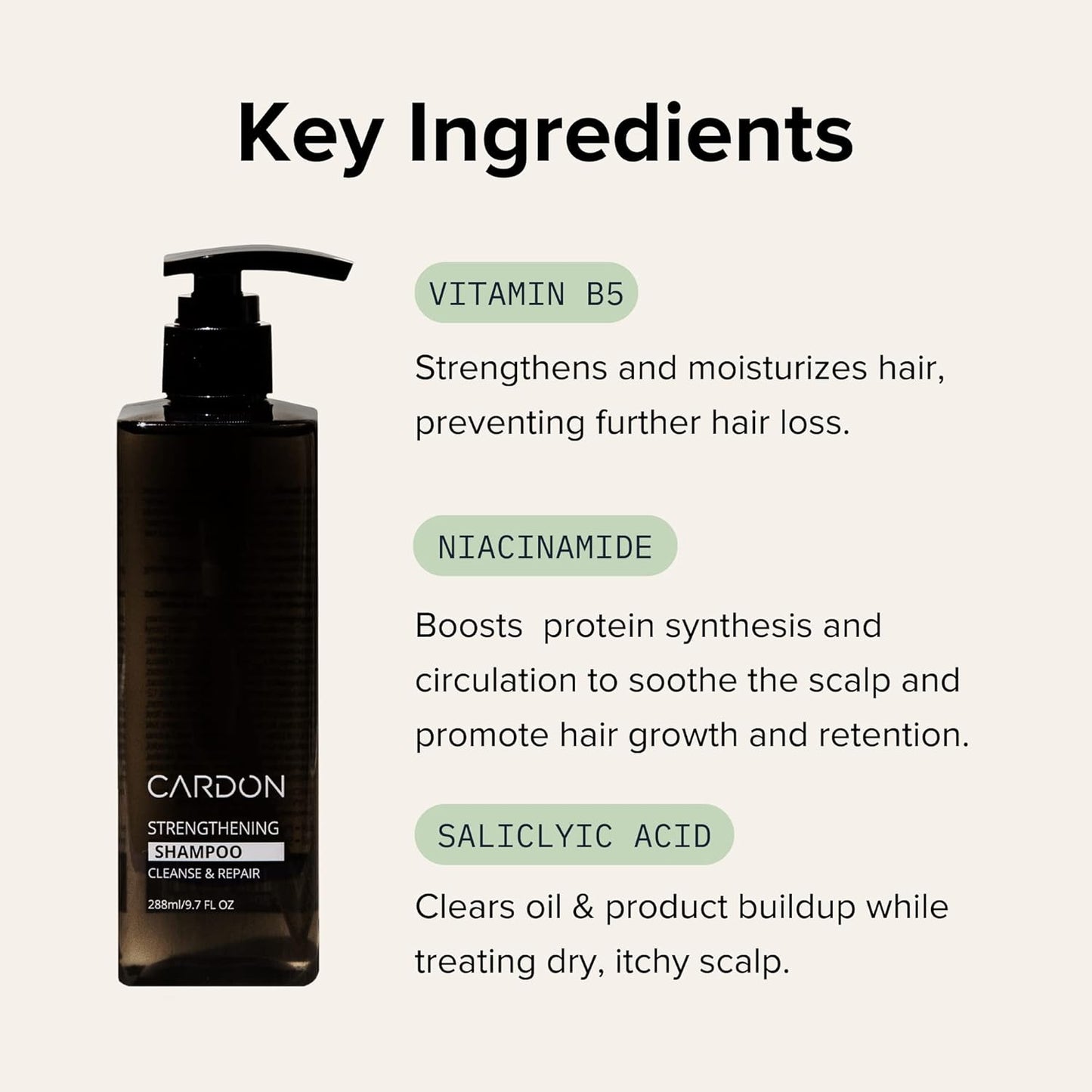 CARDON Hair Growth Shampoo for Men - Thickening, Anti-Thinning, Strengthens Roots, Korean Skincare for Healthy Scalp, Suitable for Oily and Dry Hair