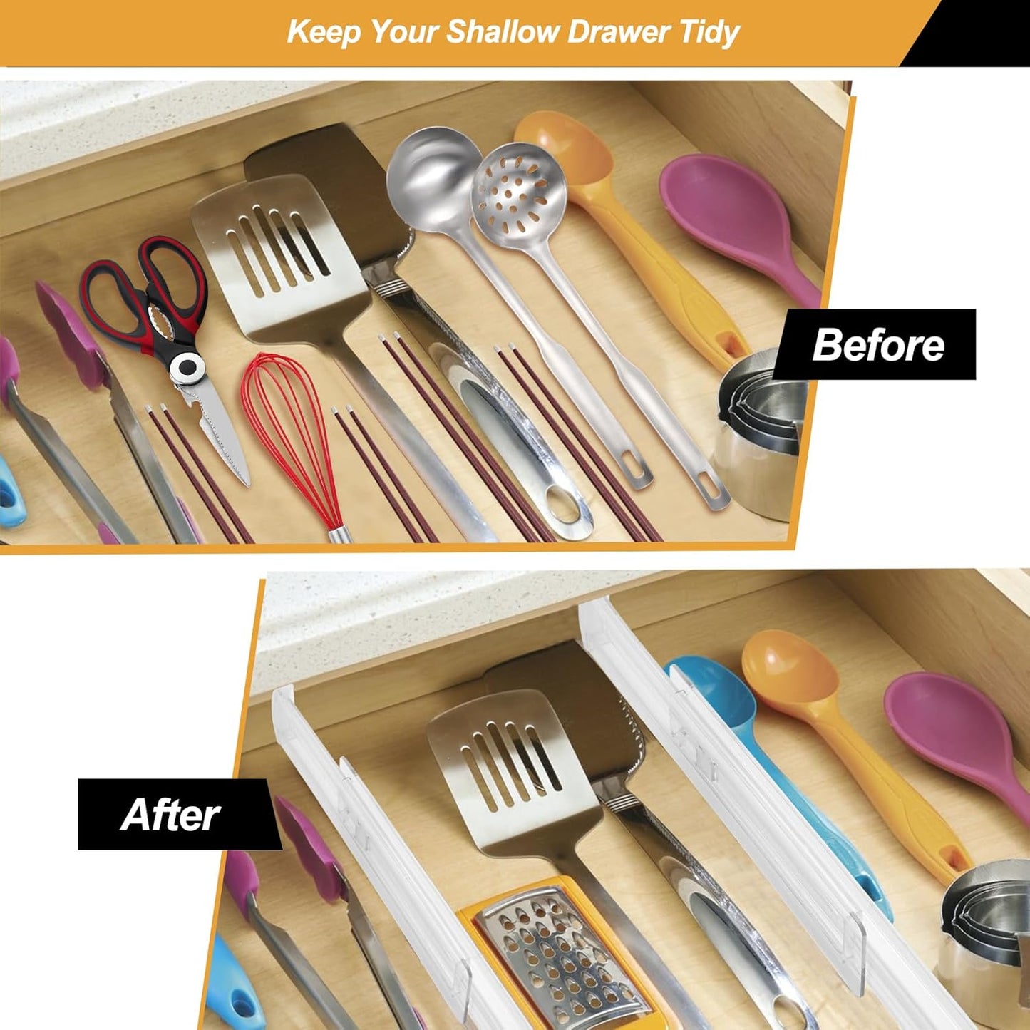 8 Pack Drawer Dividers for Clothes, 2.3" High 13"-21" Adjustable Drawer Dividers Expandable Dresser Drawer Organizer, Clear Drawer Separators for Clothes, Underwear, Cosmetic, Kitchen Utensils Storage