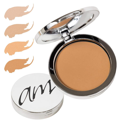 4-in-1 Pressed Foundation Powder with Natural SPF, Concealer & Finishing for Medium to Full Coverage Foundation, Mineral-Based (Halle, .35 oz)