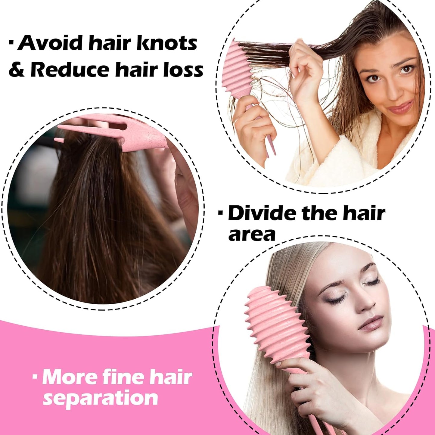 Curly Hair Boar Bristle Curl Defining Brush for Curl Wave Straight Hair, Unique Trident Handle Design Defineing Brush for Wet Dry Hairs, Styling Massage Hairbrush Hairs Pick Comb Edge Comb Pink