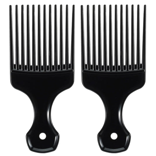 SIMPOR 2 Pcs Hair Pick Comb Wide Tooth Lift for Hair Styling Detangling Plastic Afro Comb for Women Men