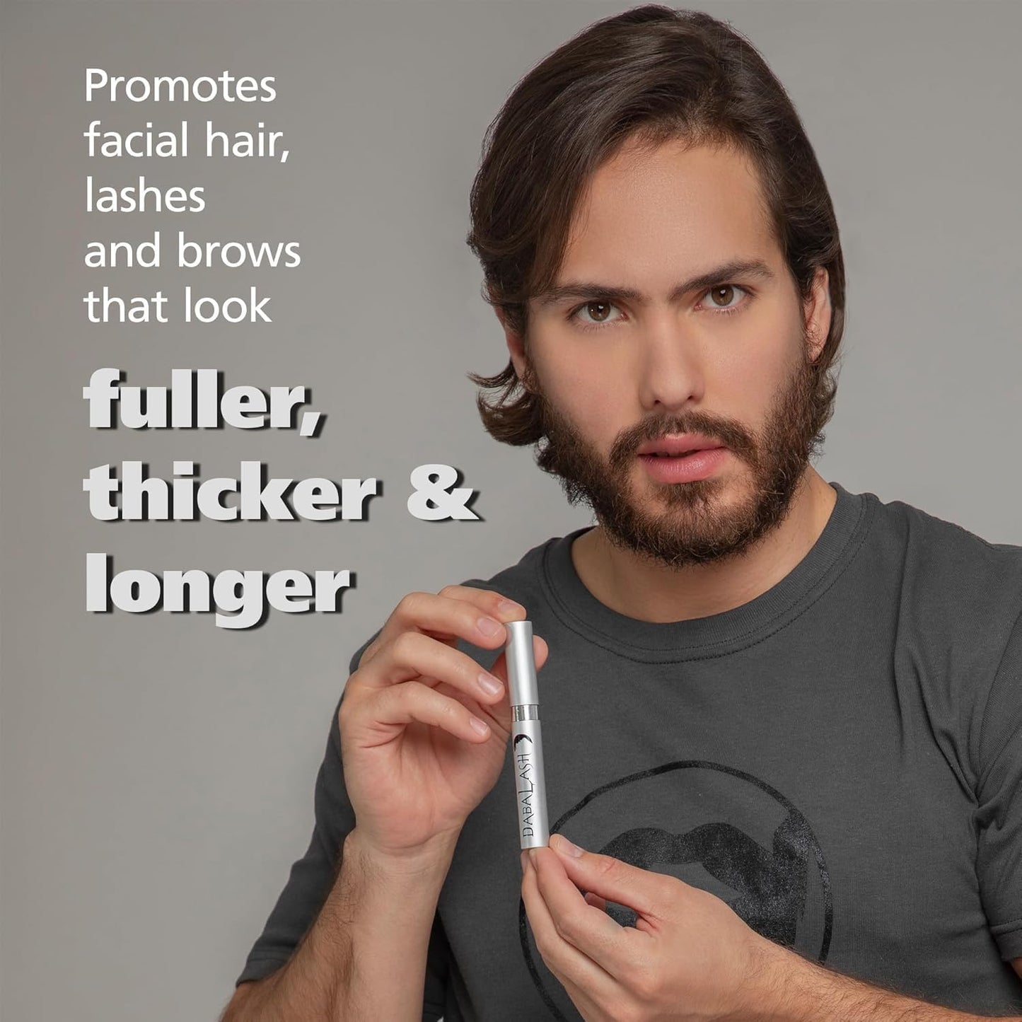 DABALASH Men Professional Facial Hair, Eyelash & Brow Growth Serum with Castor Oil – Promotes the Appearance of Naturally Longer, Fuller, Thicker & Stronger Hair – 0.18 oz