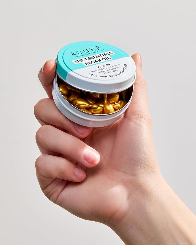 Acure The Essentials Argan Oil Capsules | Certified Organic Pure Cold Argan Oil, Single Use Capsules For All Skin Types, 30 Capsules