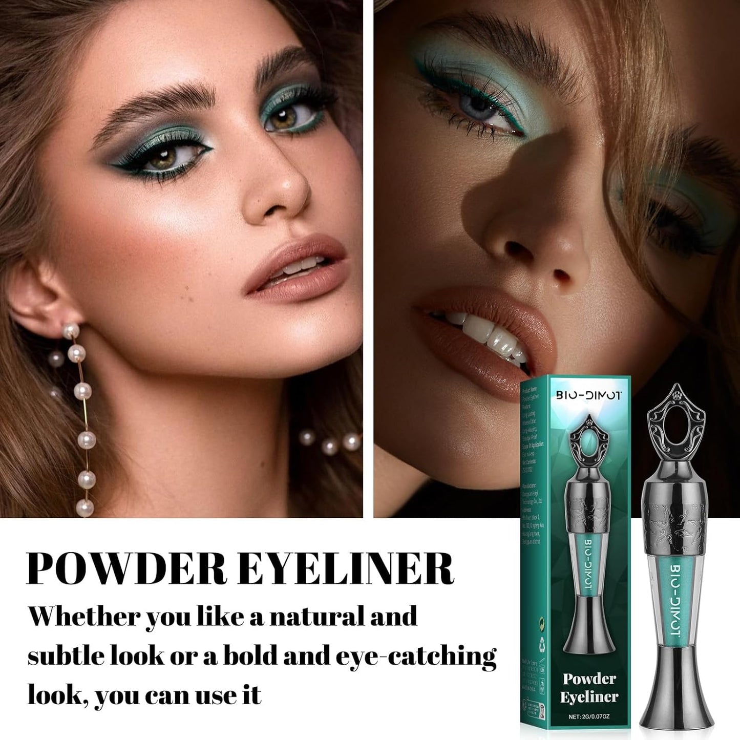 Sheda Powder Eyeliner, a handcrafted, 100% natural powder eyeliner, waterproof, long-lasting, rich, smudge-resistant color (Dark Green)