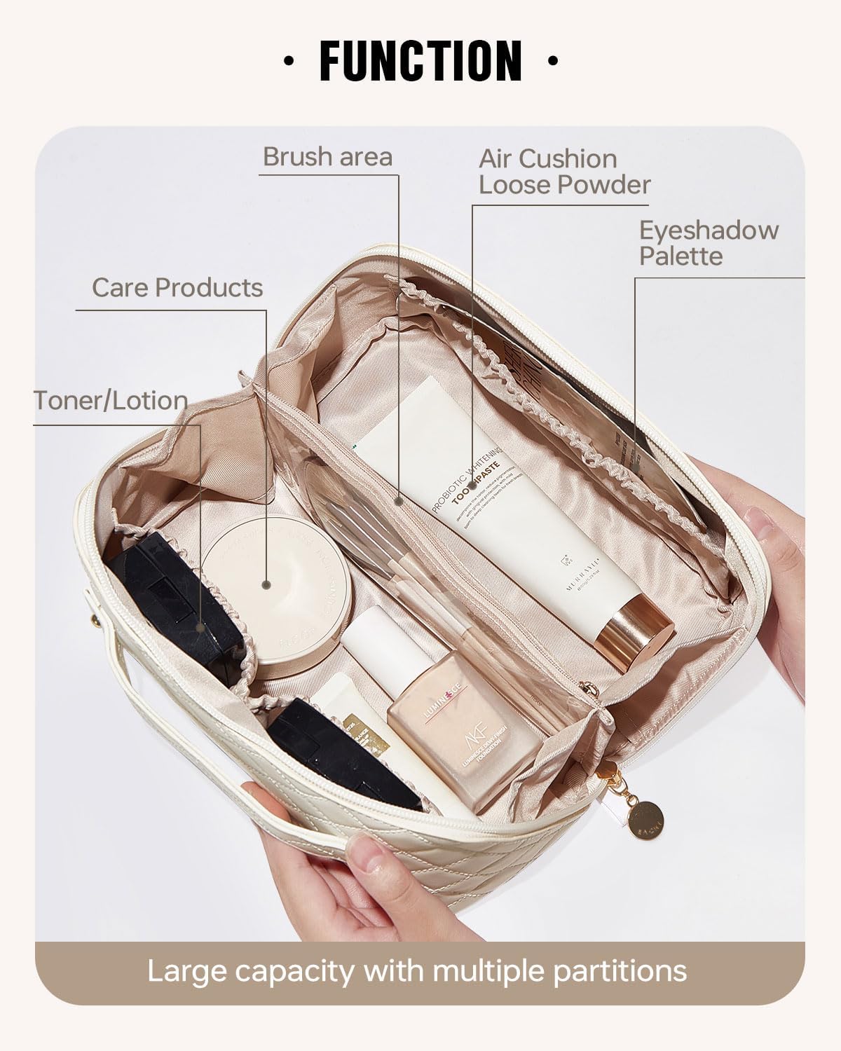 EACHY Travel Makeup Bag,Large Capacity Cosmetic Bags for Women,Waterproof Portable Pouch Open Flat Toiletry Bag Pattern Makeup Bag