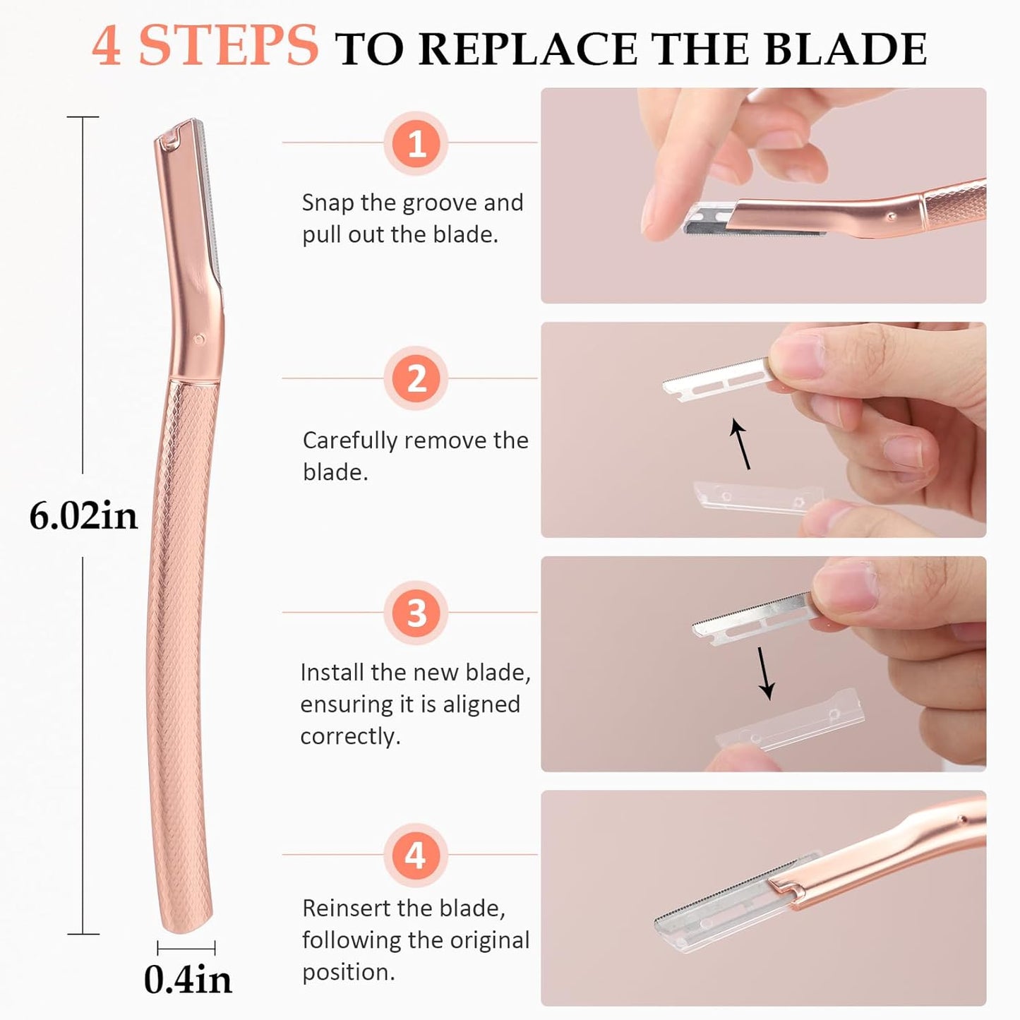 Eyebrow Razor for Women,Face Razors for Women Dermaplaning,Professional Dermaplane Tool with Protective Cap for Peach Fuzz (Rose Gold-10 Blades)