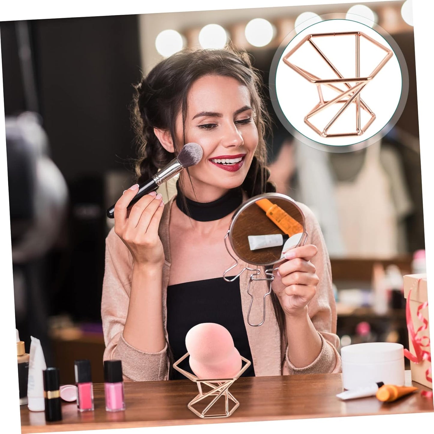 2pcs Puff Holder Stylish Sponge Puff Storage Rack Delicate Cosmetic Puff Stand Women Girls Makeup Sponge Drying Tray Rose Gold