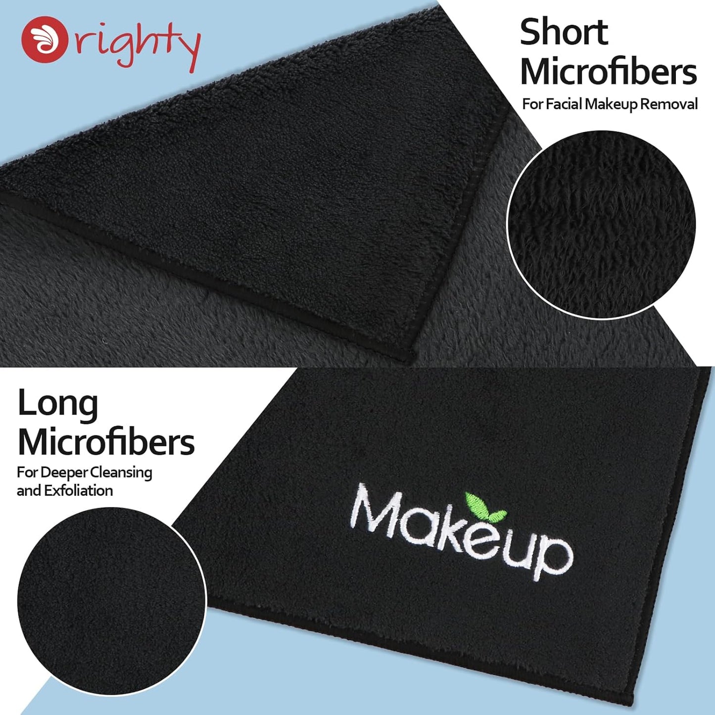 Orighty 6 Pack Premium Makeup Remover Wash Cloths - Super Soft, Quick Dry Microfiber Coral Fleece Face Makeup Towels for Cleansing, 13 x 13 Inch, Black