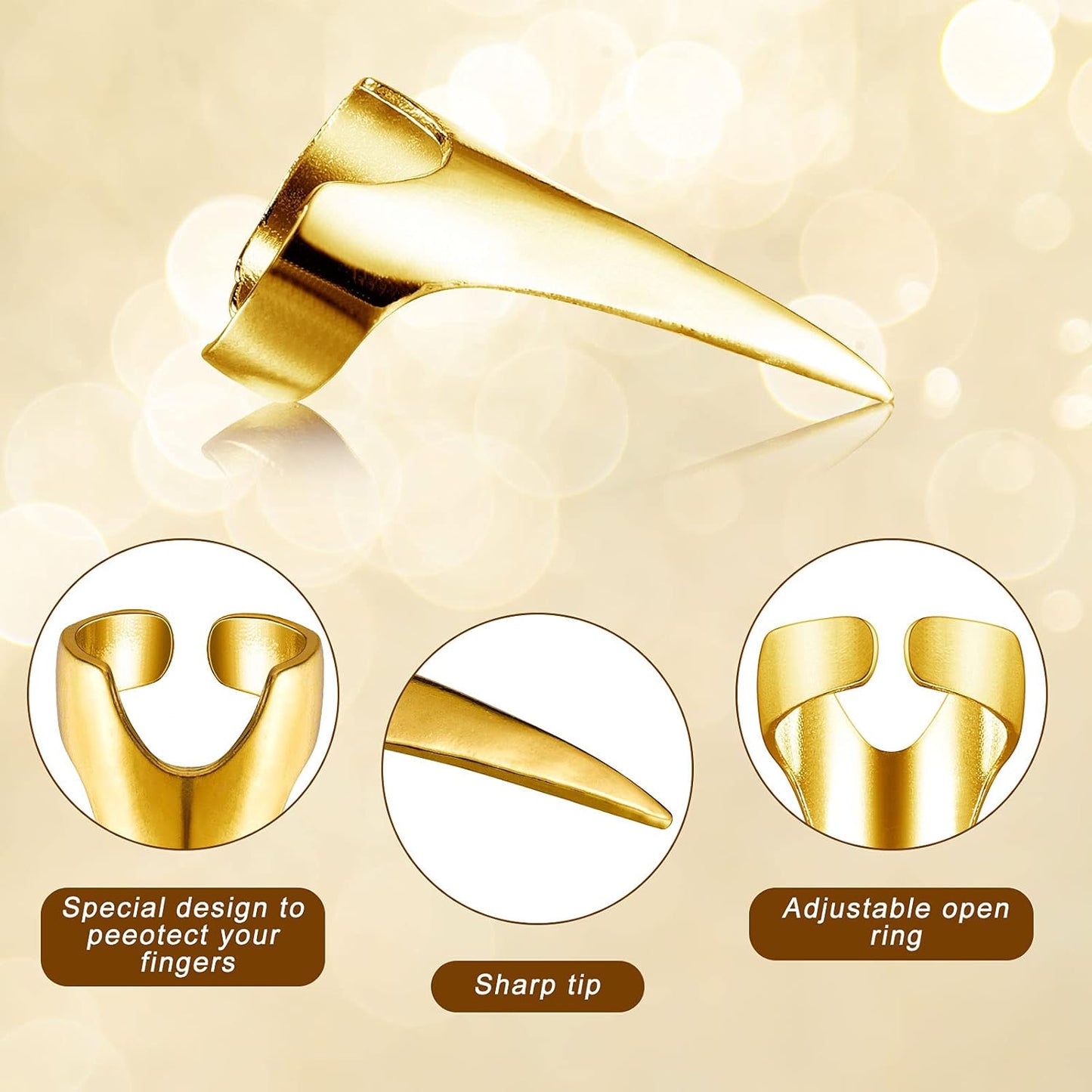 10 Pieces Adjustable Hair Parting Tool Sectioning Ring Stitch Braids Aid Finger Retro Hair Extensions Braiding Supplies Cosplay Nail Metal Claws Rings Art Holiday Party Styling(Gold)