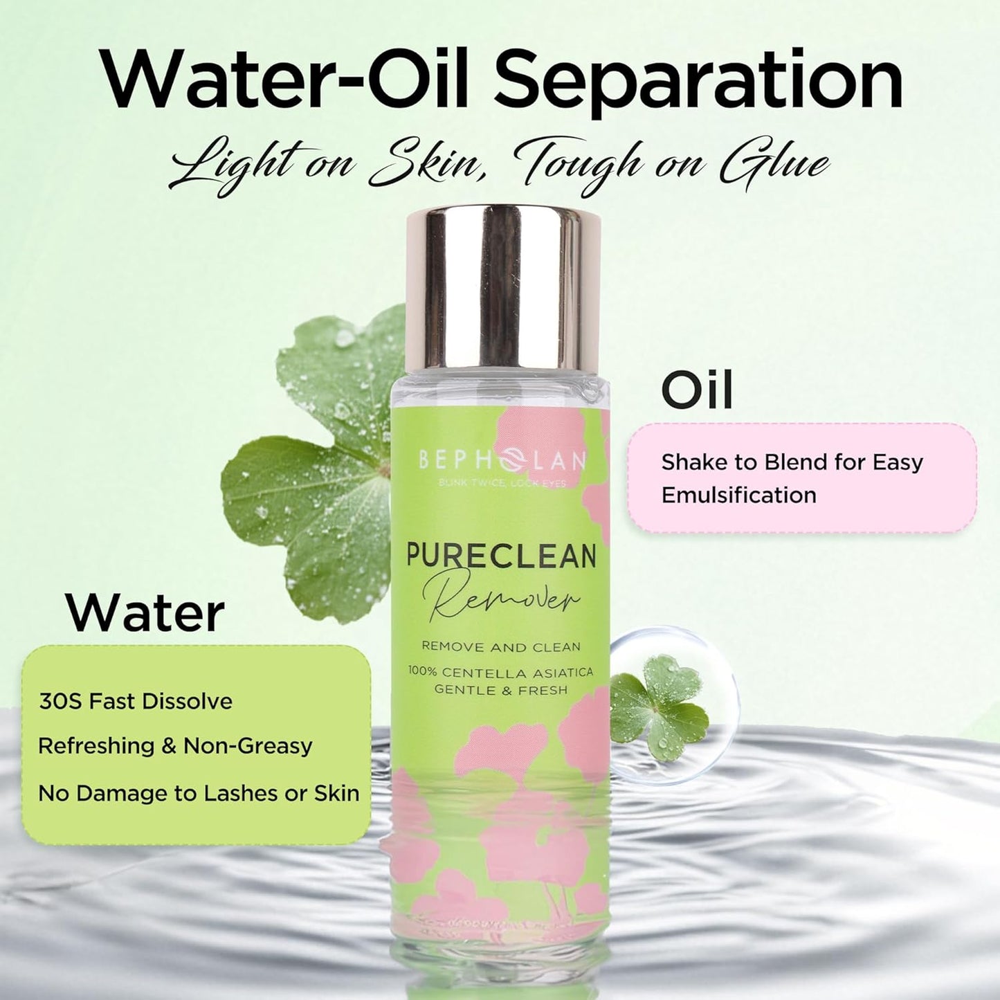 BEPHOLAN Cluster Lash Glue Remover 60ml, DIY Eyelash Extension Remover, Bond & Seal Adhesive Professional & Self Use, for Sensitive Eyes, Eye Makeup & Mascara Remover