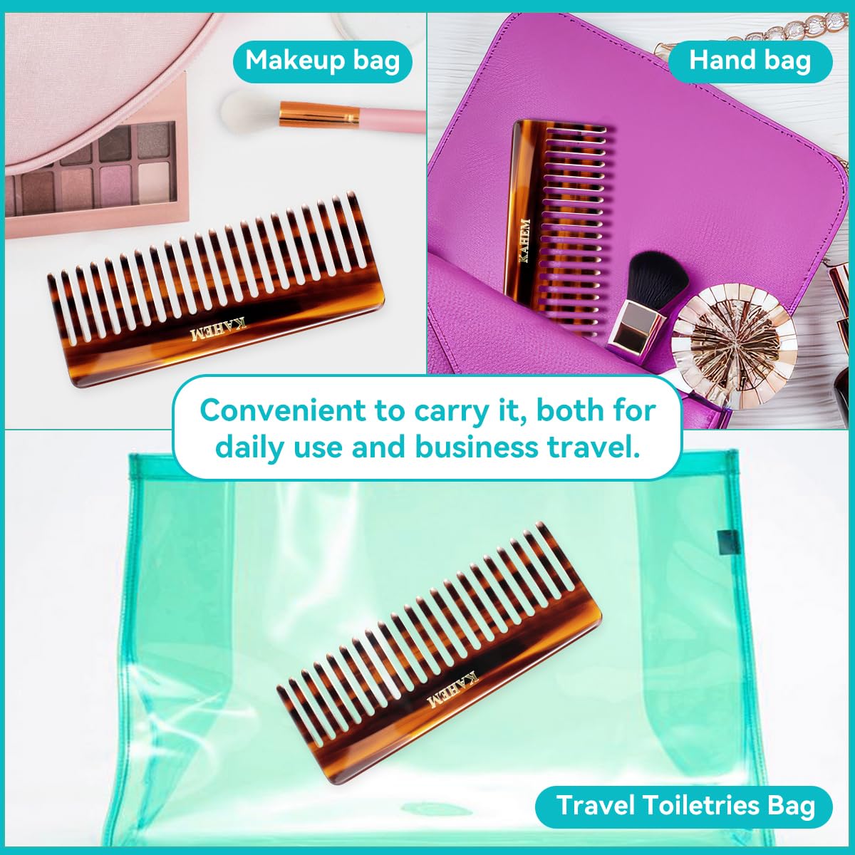 KAHEM Large Wide Tooth Detangler Comb for Women, Men, and Kids - Handmade for Curly, Long, and Short Hair - Professional Wet and Dry Hair Cutting Comb - 6.29 Inch