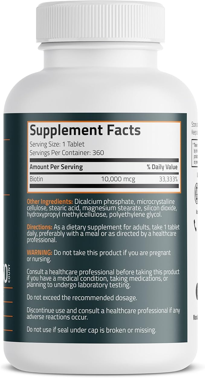 Bronson Biotin 10,000 MCG Supports Healthy Hair, Skin & Nails & Energy Production - High Potency Beauty Support - Non-GMO, 360 Vegetarian Tablets