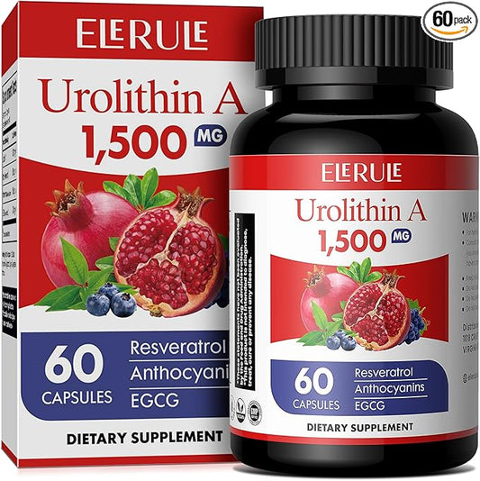 Urolithin A Supplement 1500mg Plus Trans-Resveratrol, Anthocyanins, Green Tea,Urolithin A Capsules Promoting Healthy Aging,Supports Cellular,Vitality & Energy for Men & Women, 60 Capsules