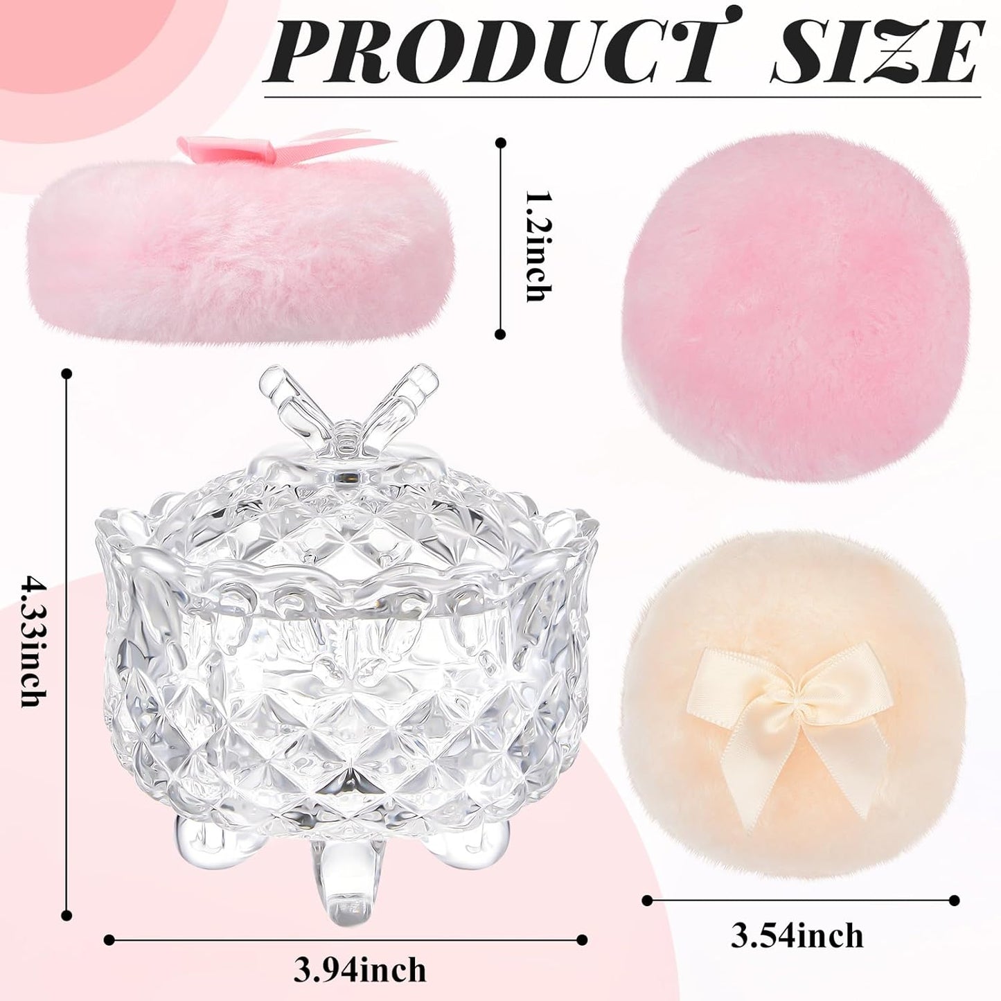 Tioncy 3 Pcs Large Body Powder Puff and Container Powder Container with Puff Powder Puff Crystal Container Soft Washable Reusable Velour Face Body Glitter Powder Puff Wet Dry Makeup (Clear,Butterfly)