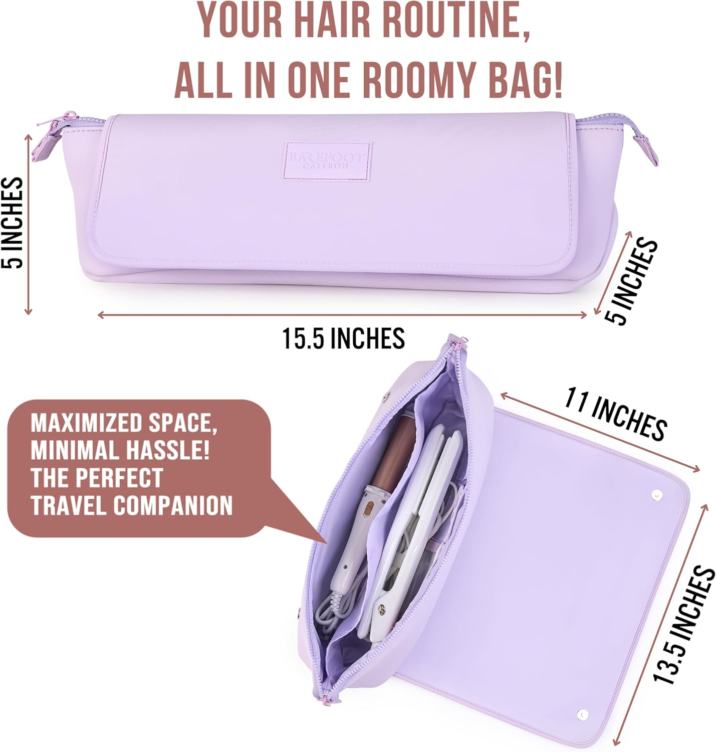 BAREFOOT CARIBOU Hair Tools Travel Bag and Heat Resistant Mat for Flat Irons, Straighteners, Curling Iron, and Haircare Accessories, 2-in-1 design, with Interior Pockets, Portable Organizer