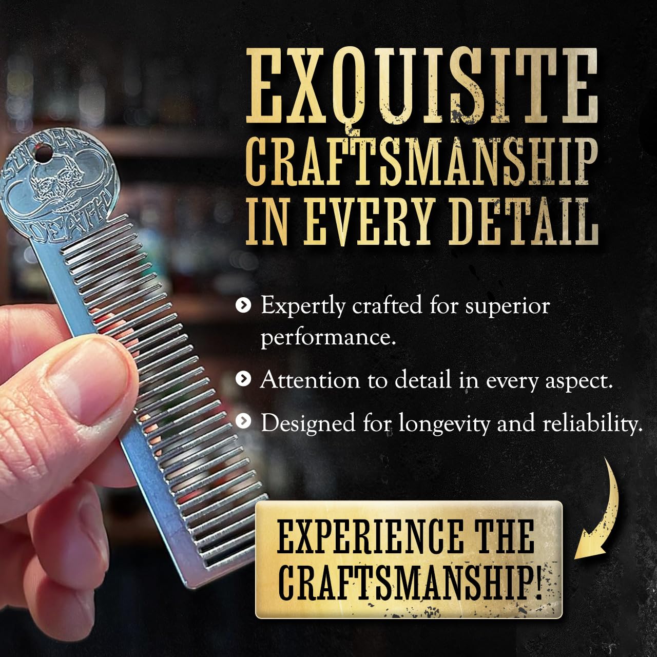 Metal Mustache & Beard Comb – Dual-Sided Pocket Comb for Men, Fine & Wide Teeth for Precise Styling – Durable, Compact, Travel-Friendly Grooming Tool for Facial Hair Care