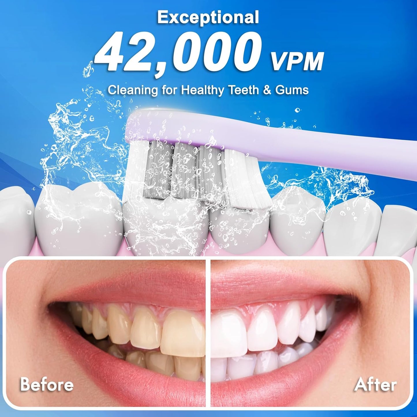 Sonic Electric Toothbrush for Adults & Kids, Rechargeable Electric Toothbrush with 10 Brush Heads & Travel Case, Teeth Whitening, Holder, Charge for 120 Days - Purple