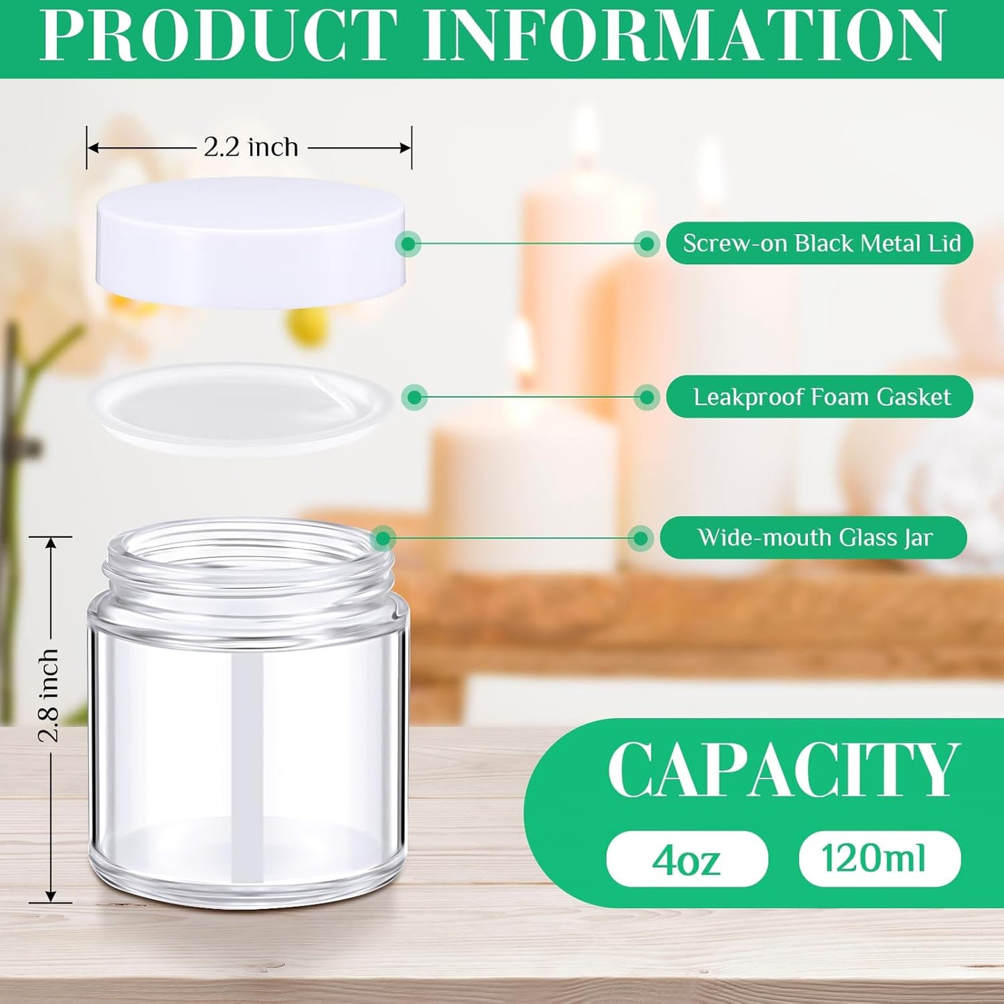 Norme 24 Pcs 4 oz Glass Jars with Lids Leakproof Round Airtight Empty Cosmetic Jars with Inner Liners Lid for Storing Lotions Powder Ointments Candle Making Tins (White,Clear)