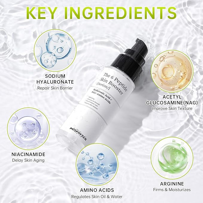 6X Peptide Skin Booster Toner Set, Peptide Boosting Facial Essence for Women, 1 Pcs Repairing Serum with Niacinamide & Hyaluronic Acid, Reduces Fine Lines & Wrinkles, Soothes Skin, Korean Skin Care