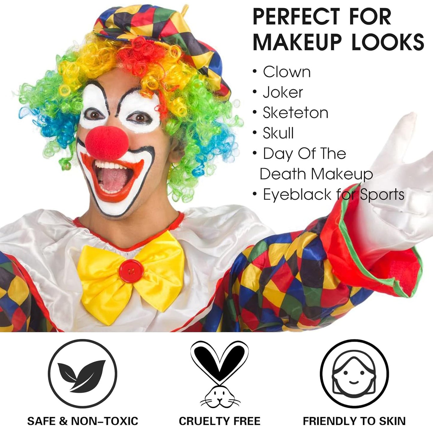 BOBISUKA Black White Red Face Paint Stick with Setting Powder Set Clown Makeup Eye Black Sticks for Sports, Body Paints for Halloween Joker Skeleton Cosplay Special Effects Costume SFX Stage Kit