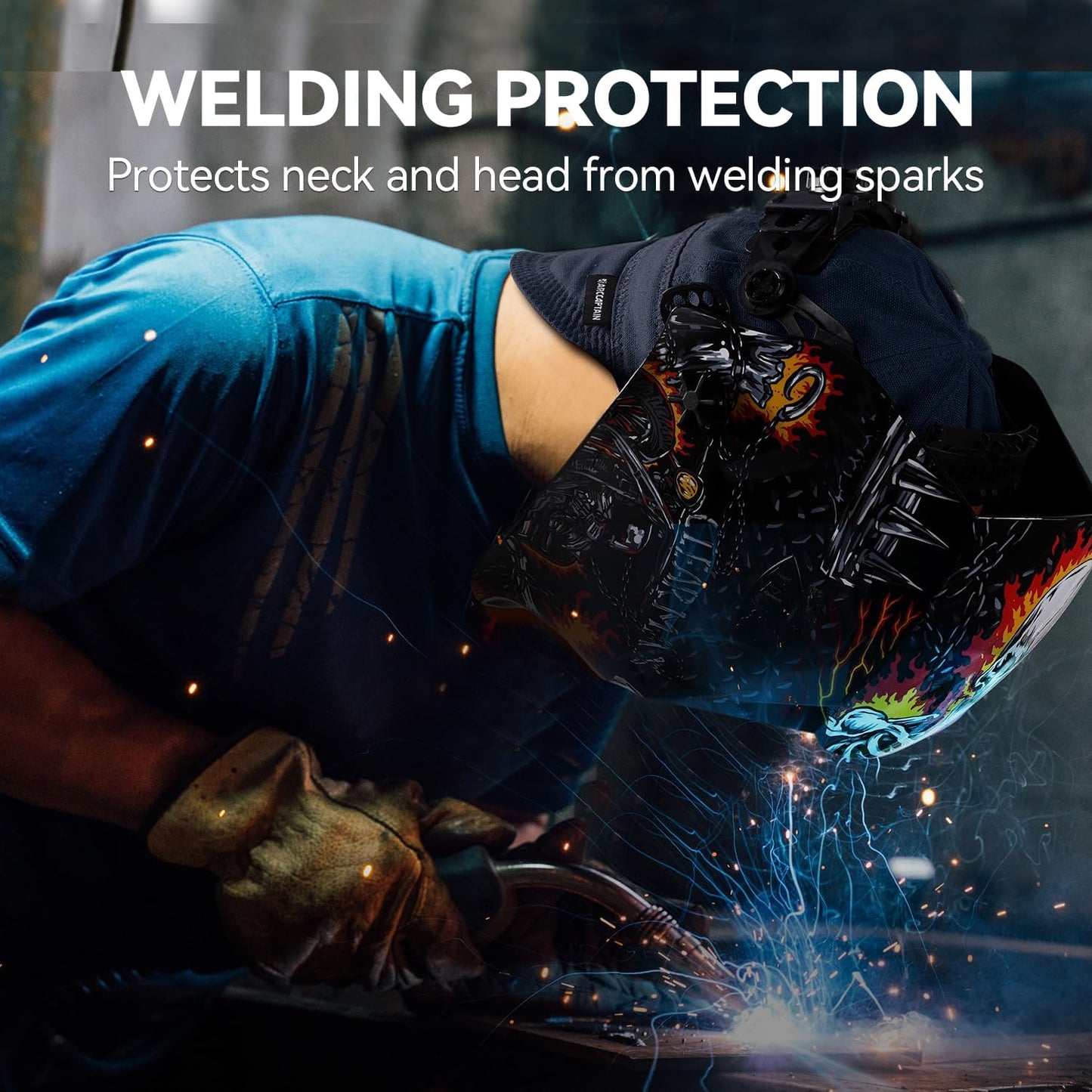 ARCCAPTAIN Reversible Welding Cap, 8 Panel Protective Welders Cap, 10 oz Fireproof Cotton Comforts for Safety and Protection While Welding to Men Women, Deep Blue, 7 1/8