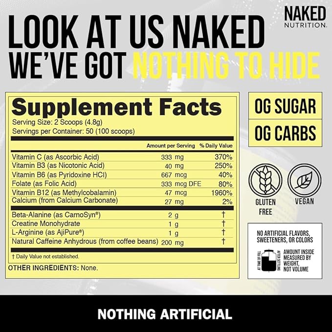 Naked Energy - Pure Pre Workout Powder for Men and Women, Vegan, Unflavored, Healthy Pre Workout - No Added Sweeteners, Colors Or Flavors - 50 Servings