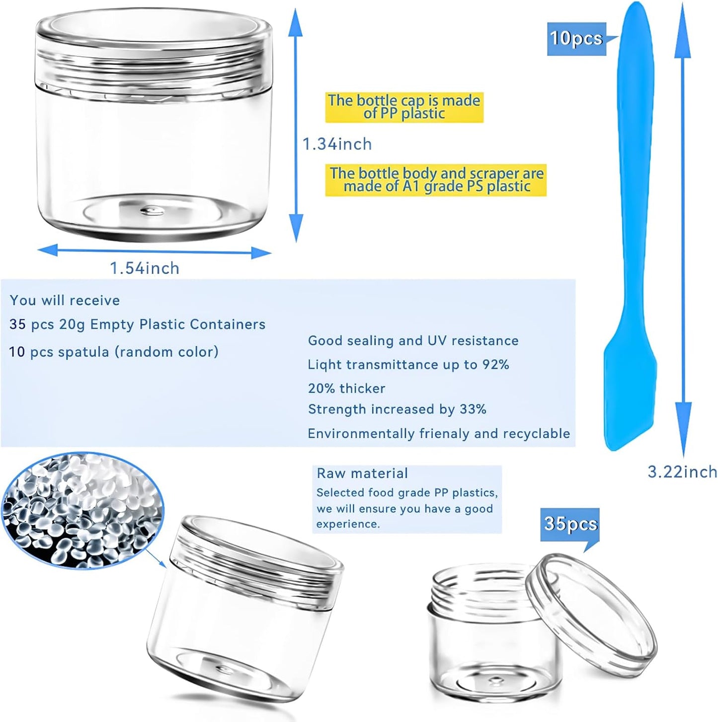 MotBach 35 Pack 20g Plastic Jars Containers, 20ml Travel Size Container Jars with Lids, 0.7oz Round Clear Cosmetic Container Jar for Travel Makeup Cosmetic Lip Balm Salve Sample Cream Beauty Lotion