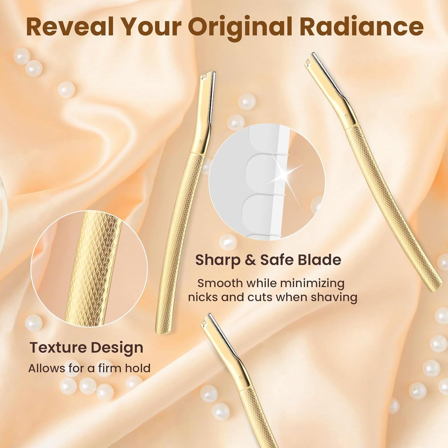 Dermaplaning Tool for Face, Dermaplane Razor for Peach Fuzz with Metal Grip, Professional Eyebrow Razor for Women, Facial Razor for Women Gold (12 Replaceable Blades)