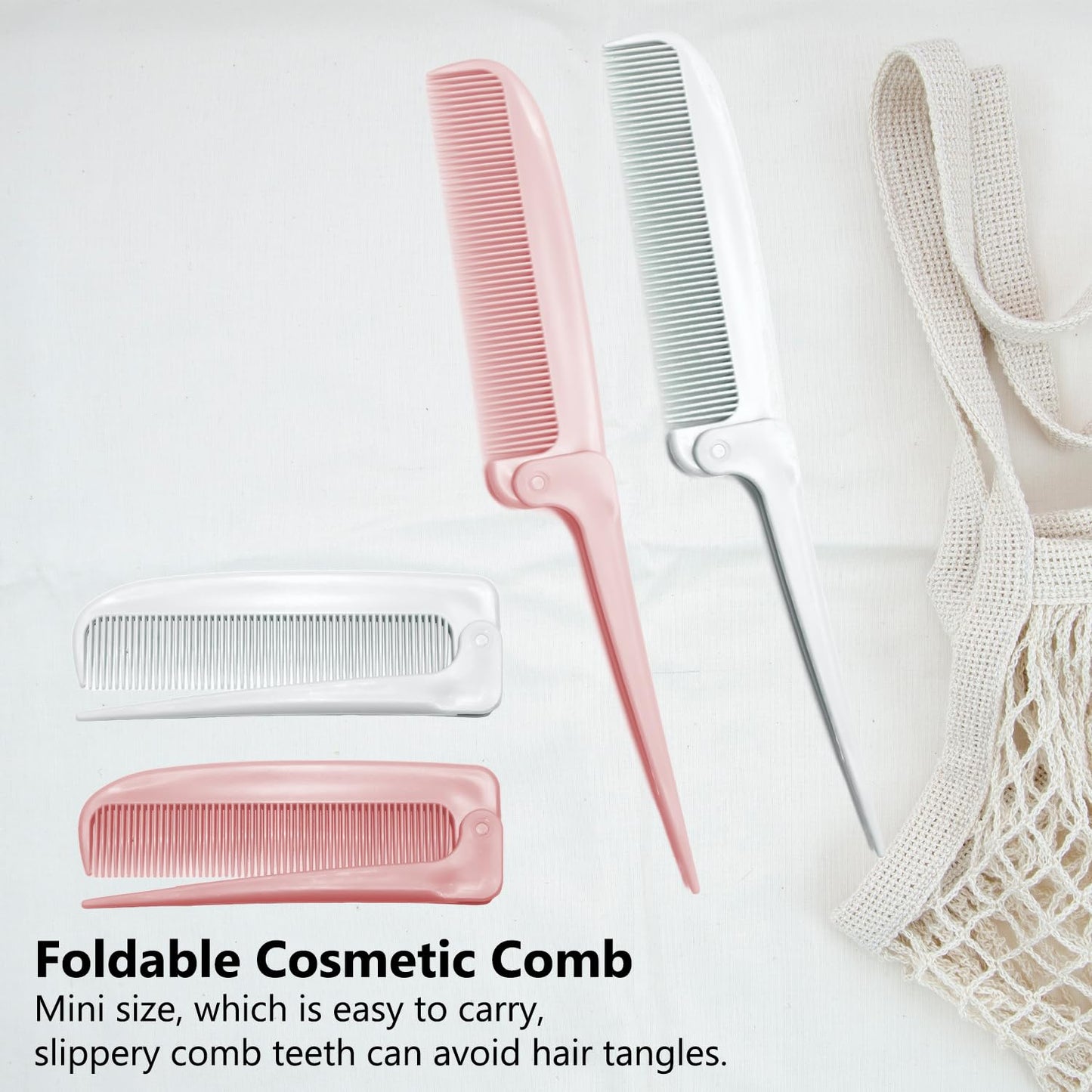 2 Pack Hair Parting Combs, Hair Styling Beauty Tools, Rat Tail Combs, Foldable Comb for Travel, Stylist (White,Pink)