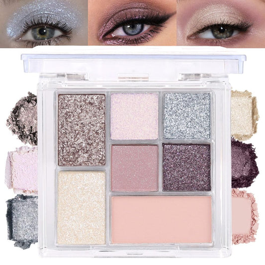 Seven Color Matte Shimmer Eyeshadow, 7 Gray Nude Champagne Gold & Purple Rose Gold Yellow Series Pressed Powder Eyeshadow, Daily Silky Makeup Eyeshadow Palette,Easy to Carry,Vegan & Cruelty-Free, 25#